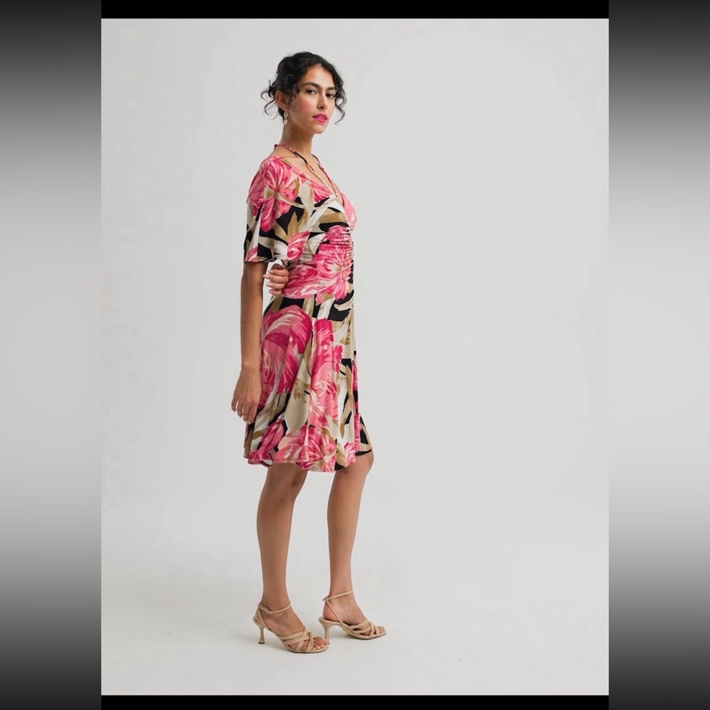 White House Black Market Pink and Black Floral Dress